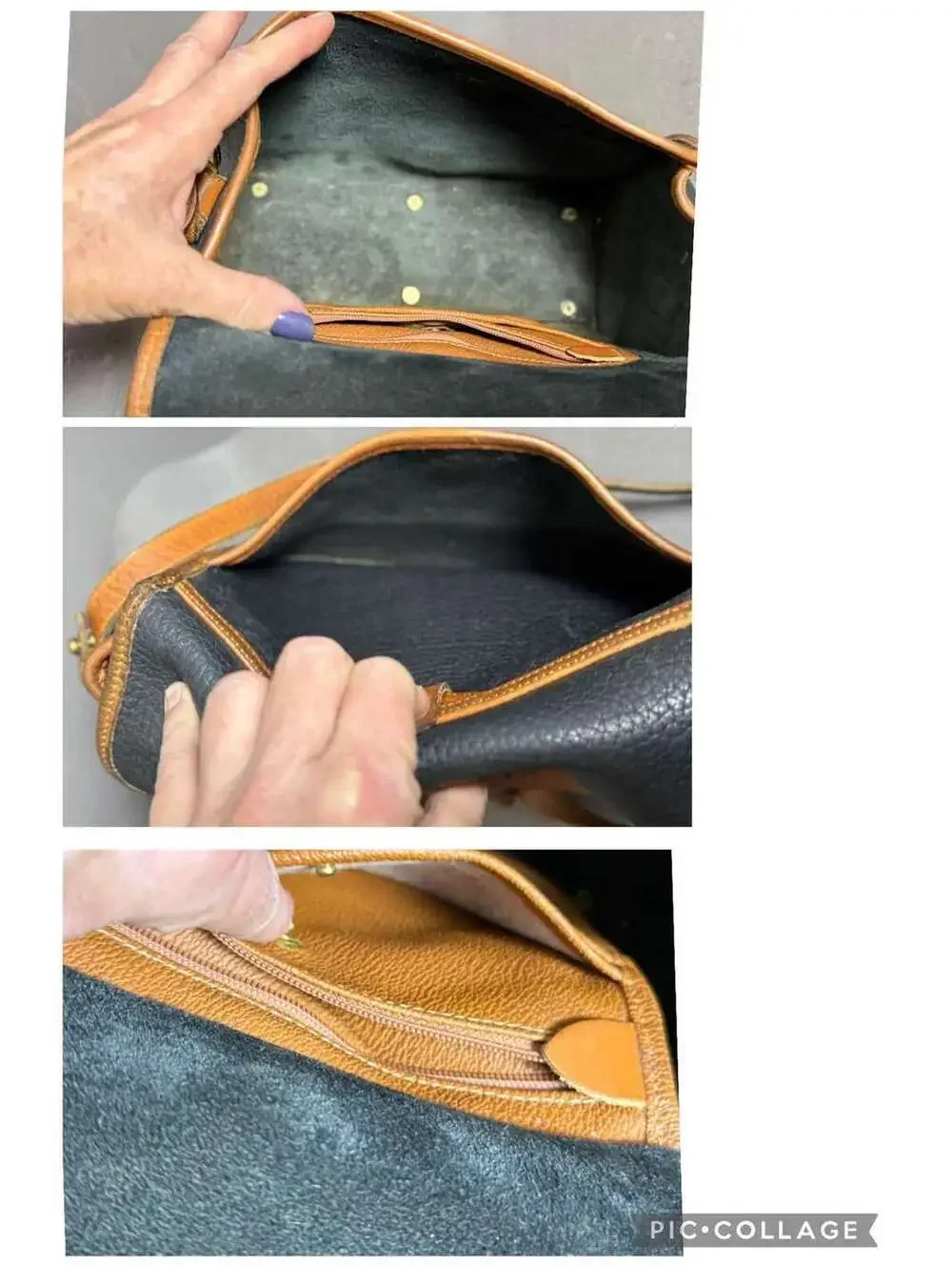 1980's Dooney & Bourke AWL Black + Cognac Brown Essex Bag Pebbled Leather